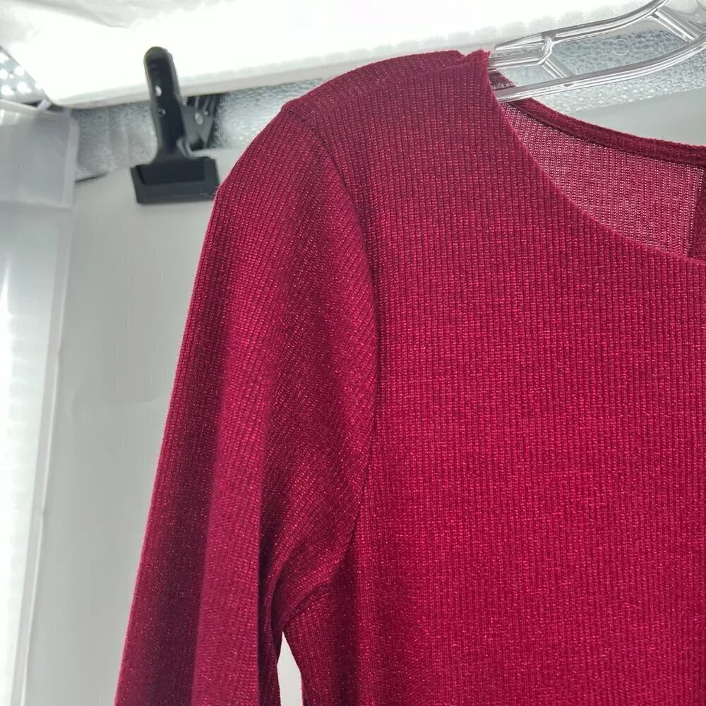 Mi Ami Women's Bodycon Mini Dress Long Sleeve Red Shimmer Size Small